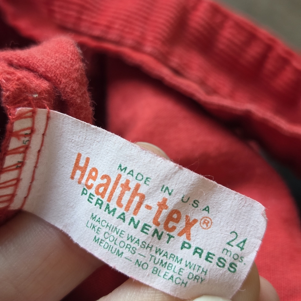 Vintage 80s Healthtex Red Motorcycle Patch Corduroy Baby Overalls Boys Size 2T - Picture 10 of 10